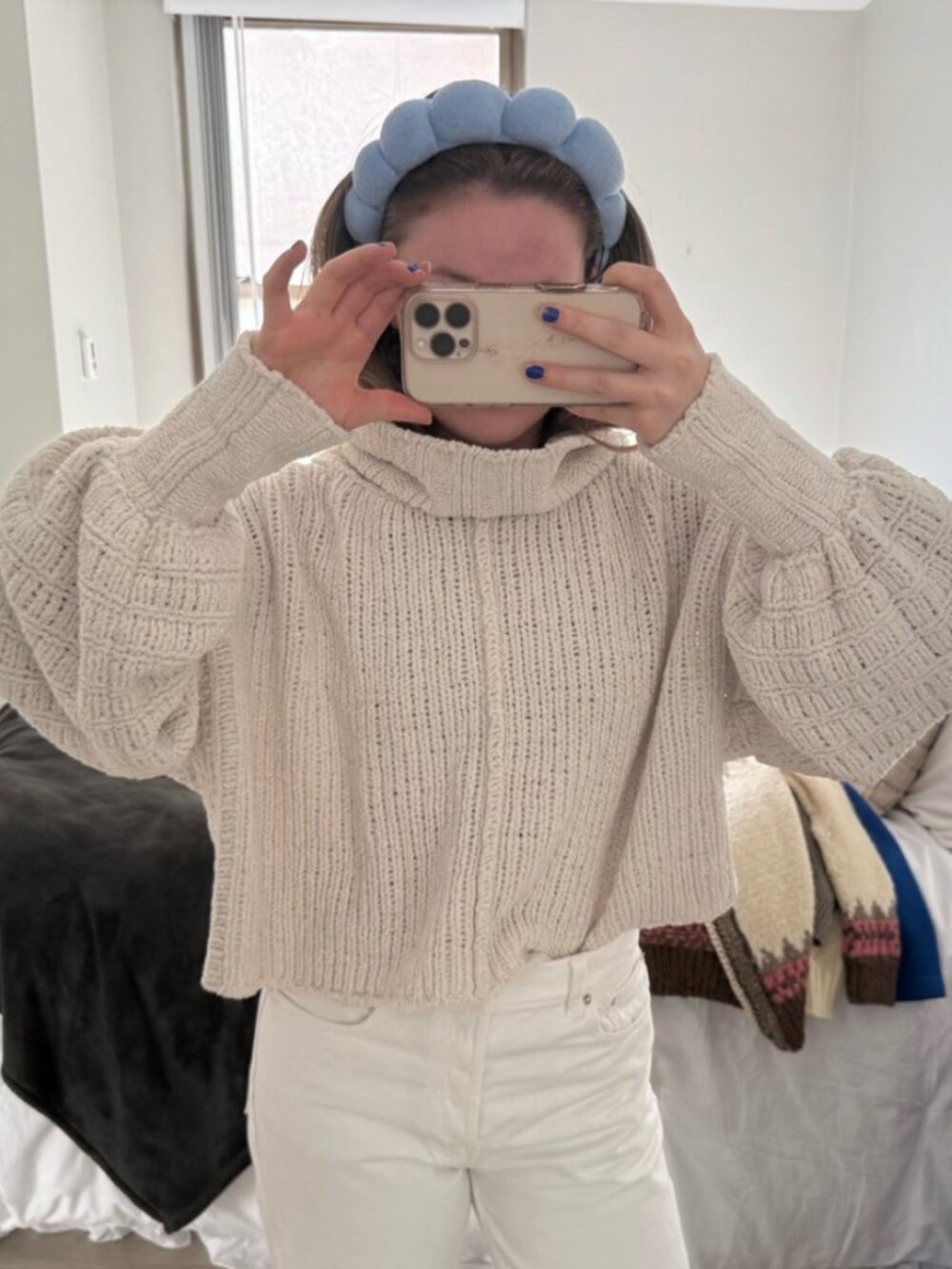 Free People Cream Chunky Knit Turtleneck Oversized Sweater